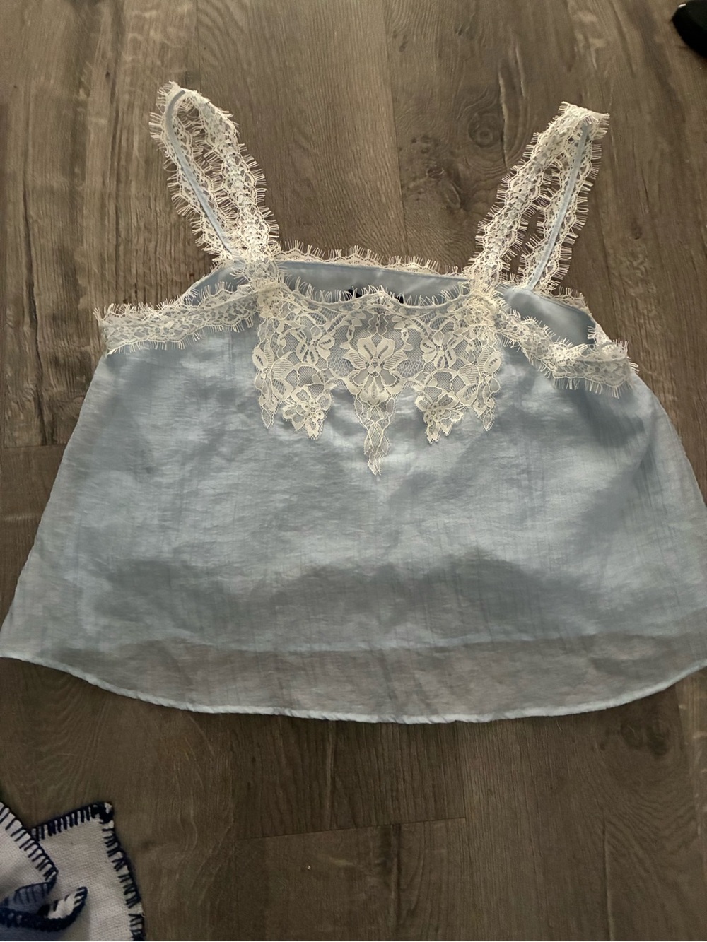 Zara Light Blue and White Lace Trim Maxi top and skirt set!